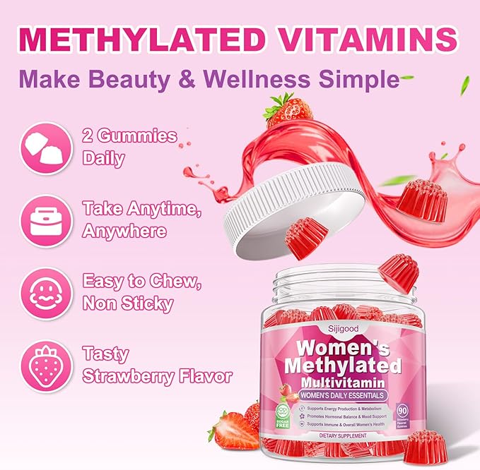 90 Count | Methylated Multivitamin Gummies for Women – Womens Multivitamin Gummies with B Complex, Minerals, CoQ10, Myo-Inositol for Energy, Hormone Balance & Immune Support Sugar Free
