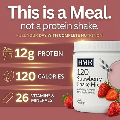 HMR 120 Shake Meal Replacement Powder | Strawberry Shake Mix to Support Healthy Weight Loss | 12g of Protein | Nutritional Drink | Low Calorie Food | 12 Servings