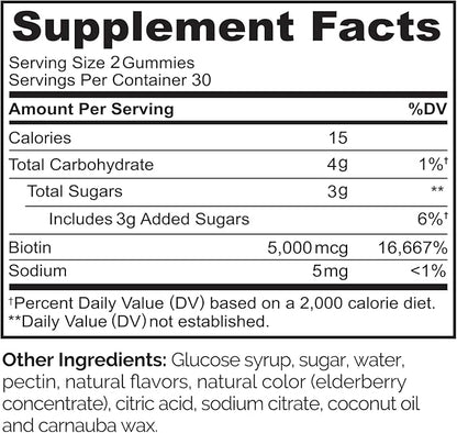 NATURELO Biotin Gummies - Supports Healthy Hair, Skin & Nails - High Potency 2500 mcg - Non GMO, Gluten Free - 60 Gummies