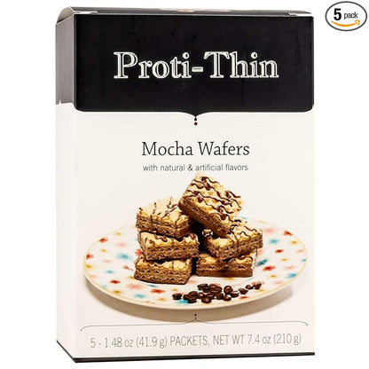 Proti-Thin High Protein Mocha Wafer Squares, Low Sugar, Low Carb, Aspartame Free, Diet Wafer Bars, Healthy Snack, 5 Servings, 2 Wafers per Serving
