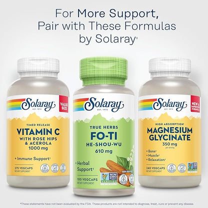 SOLARAY Fo-Ti Capsules - Chinese Herbal Supplement for Men & Women, Support for Herbal Wellness, Vegan, Non GMO, & Lab Verified, 610 mg - 100 Servings, 100 Veg Caps