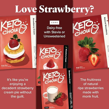 Keto Chow Natural Strawberry | Keto Meal Replacement Shake Powder | Nutritionally Complete | Low Carb | Delicious Easy Meal Substitute | Protein Rich You Choose The Fat | Single Meal Sample