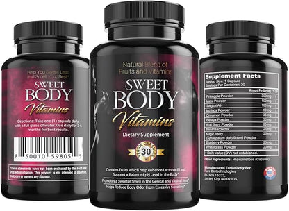 SweetBody Vitamins - Eliminates Body Odor and Reduces Sweating by Promoting a Balanced pH Level in The Body (1 Bottle - 30 Capsules)