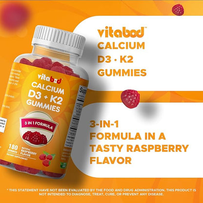 Vitamin D3 + K2 Gummies – Bone & Heart Health Support – 180 Pectin-Based Vegan Gummies