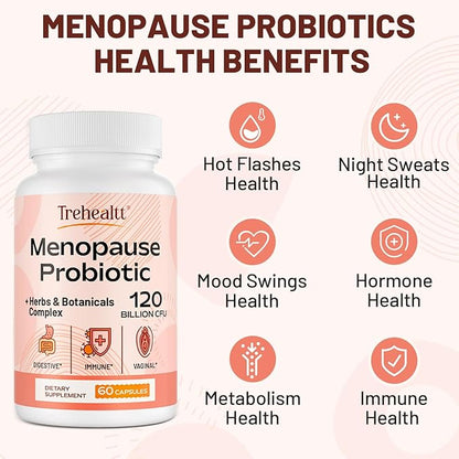 Menopause supplements for women, 120 Billion CFU Probiotic, 13-in-1 Herbs & Botanicals Complex, for Hormone Menopause, Hot Flashes, Night Sweats, Mood Swings, Sleep Disturbances, Vegan, 240 Capsules