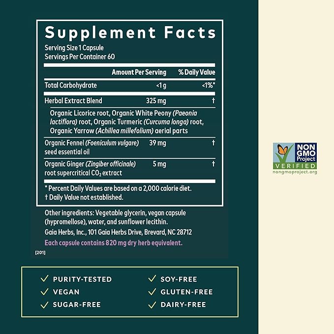 Gaia Herbs Cramp Relief - Herbal Supplement for Period Cramp Relief* - Made with Fennel Seed, Licorice Root & More - 60 Vegan Liquid Phyto-Caps (60 Servings)