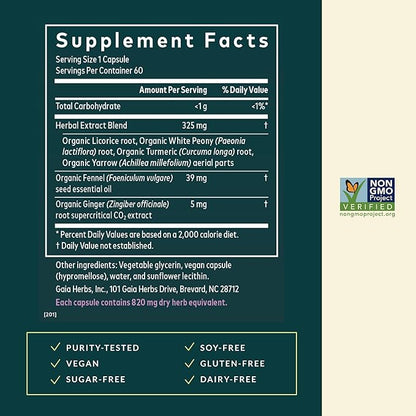Gaia Herbs Cramp Relief - Herbal Supplement for Period Cramp Relief* - Made with Fennel Seed, Licorice Root & More - 60 Vegan Liquid Phyto-Caps (60 Servings)