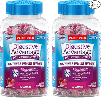 Digestive Advantage Daily Probiotic Gummies for Digestive & Gut Health for Men and Women, Superfruit Flavor, Red, 180 Count, Pack of 2