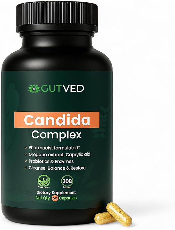 Candida Complex with Caprylic Acid for Men & Women – Anti Overgrowth, Balance and Restore Supplement for Yeast, Healthy Gut Flora & Skin with 30B/g Probiotic, Oregano, Senna - 1 Month Supply