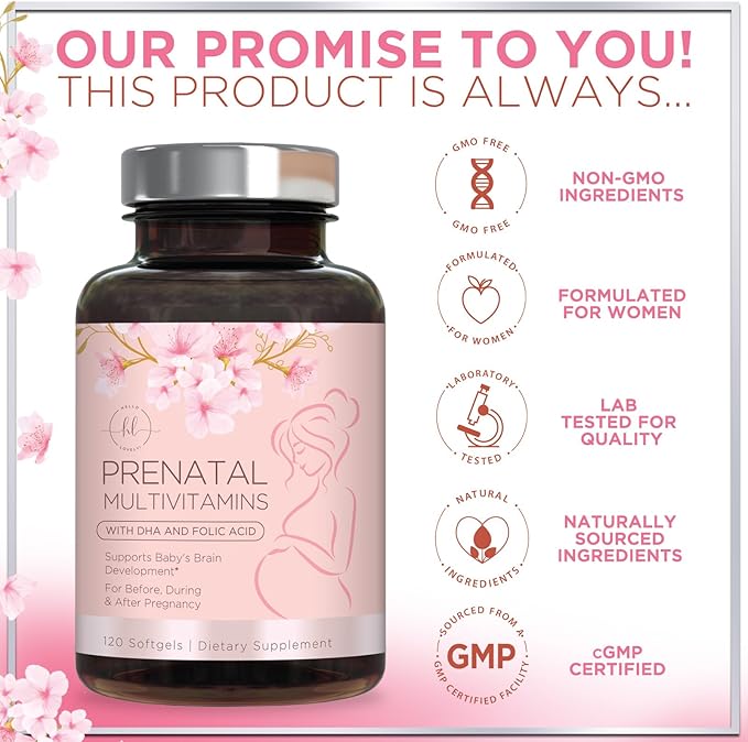 Prenatal Vitamins for Women - Prenatal Multivitamin with Folic Acid & Omega 3 DHA Fetal Development Support - Pregnancy Vitamin Supplement with, Vitamin A, C, D, B6, B12 & Iron - 120 Softgels