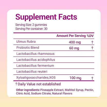 Her Juicy Feminine Probiotics Gummies for Women, with Prebiotics & Slippery Elm - Promotes pH Balance, Gut Health & Immune Support - Pineapple Flavor, 60 Count
