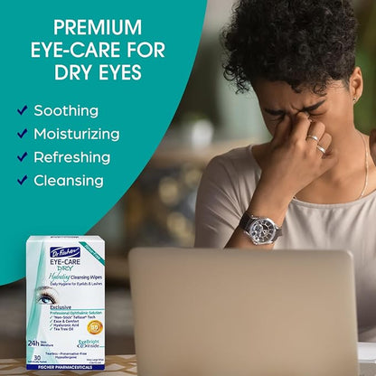 Dr. Fischer Tea Tree Eyelid Wipes - Gentle Eye Wipes for Everyday Dry Eye Relief - Hypoallergenic Makeup Remover (6 packs of 30 wipes each).
