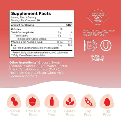 Zahler Iron Gummies with Vitamin C - for Women, Men & Kids - Best Chewable Easy to Digest Kosher Iron Supplement for Kids & Adults - 60 Count