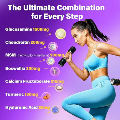 Glucosamine Chondroitin Gummies, Sugar Free Glucosamine Chondroitin MSM Supplement, Extra Strength with Boswellia Turmeric, Hydrolyzed Collagen & Hyaluronic Acid, Bone Health for Men & Women, 120 Cts