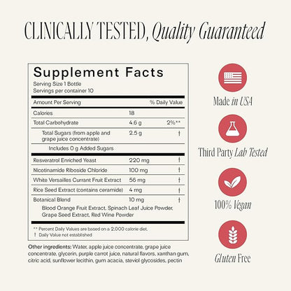 Happy Aging Liquid NAD+ Resveratrol Supplement, NMN Alternative, Liposomal Nicotinamide Riboside & Antioxidants for Energy Support, Brain Health, Firm Skin, Twice Weekly Use, 60 Shots
