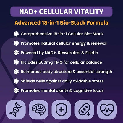 NAD+ Complex Gummies (90 Ct, 45 Servings), Resveratrol, 500mg of TMG, Quercetin, Curcumin, Berberine & Antioxidants | Advanced Plant-Based Formula for Daily Cellular Balance & Longevity Nutrition