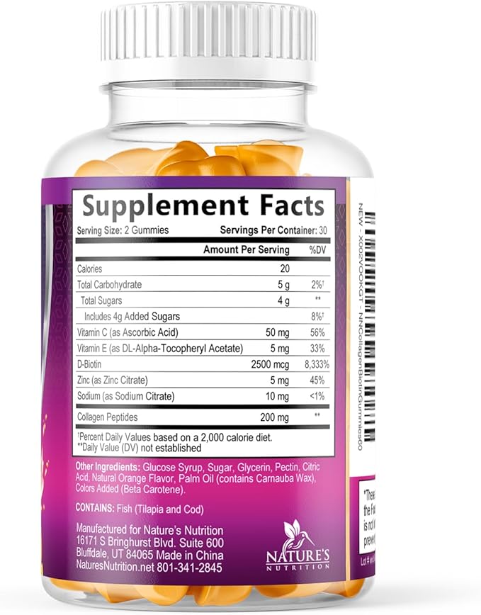 Collagen Gummies - 2500mcg Biotin Per Serving - Complete Collagen Supplement with Hydrolyzed Peptides Type I & III, Biotin, Zinc, & Vitamin C - Hair, Skin, & Nail Support Women & Men - 60 Gummies