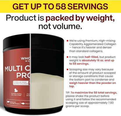 Wholesome Wellness Premium Multi Collagen Peptides Protein Powder for Women and Men, 5 Types of Hydrolyzed Collagen, Grass-Fed, Non-GMO & Unflavored, Pure Protein for Youthful Skin & Joint Recovery