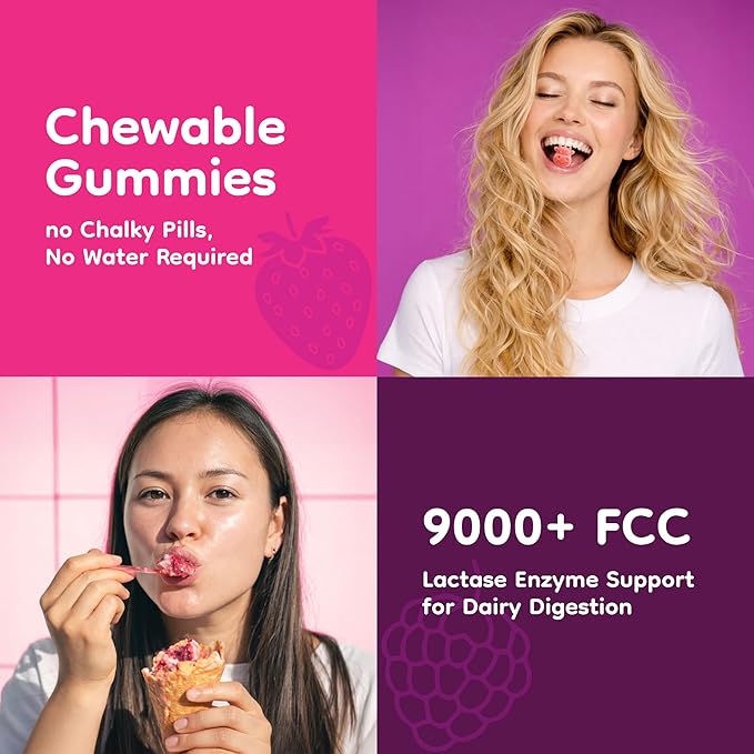 Lactase Enzyme Gummies 9000+ FCC 60 Count – Digestive Enzyme Supplement for Dairy Foods, Chewable Lactase Support, Vegan, Kosher, Made in USA | Moozyme™