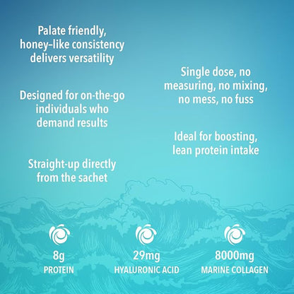 Liquid Marine Collagen Peptides for Women Men – 8000mg Hydrolyzed Collagen Liquid Supplement with Biotin & Vitamins for Hair Growth, Skin, Nails & Joints, Lemon Flavor, Sugar-Free, 14 Sachets