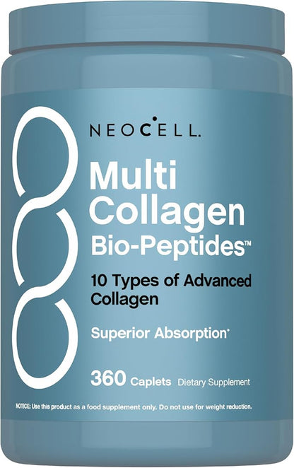 NeoCell Multi Collagen Peptides Pills | 360 Caplets | Superior Absorption | Types I, II, III IV, VIII, X, XII, XXII | for Women and Men