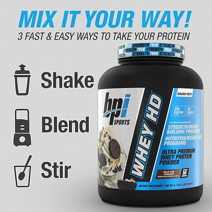 BPI Sports Whey HD Ultra Premium Protein Powder Isolate | Workout Whey Protein Powder for Men & Women for Muscle Gain | Milk Protein Concentrates | Milk and Cookies, 4.07 Pound