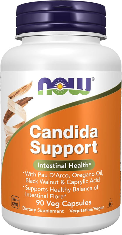NOW Supplements, Bacillus Support with Pau D'Arco, Oregano Oil, Black Walnut & Caprylic Acid, 90 Veg Capsules
