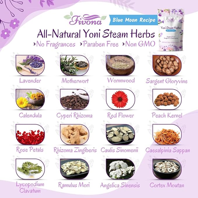 FIVONA 2-in-1 Yoni Steaming Kit Over the Toilet Seat with V Steam Herbs Blue Moon Recipe for Detox, Cleansing, PH Balance and Odor Control