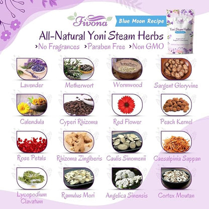 FIVONA 2-in-1 Yoni Steaming Kit Over the Toilet Seat with V Steam Herbs Blue Moon Recipe for Detox, Cleansing, PH Balance and Odor Control