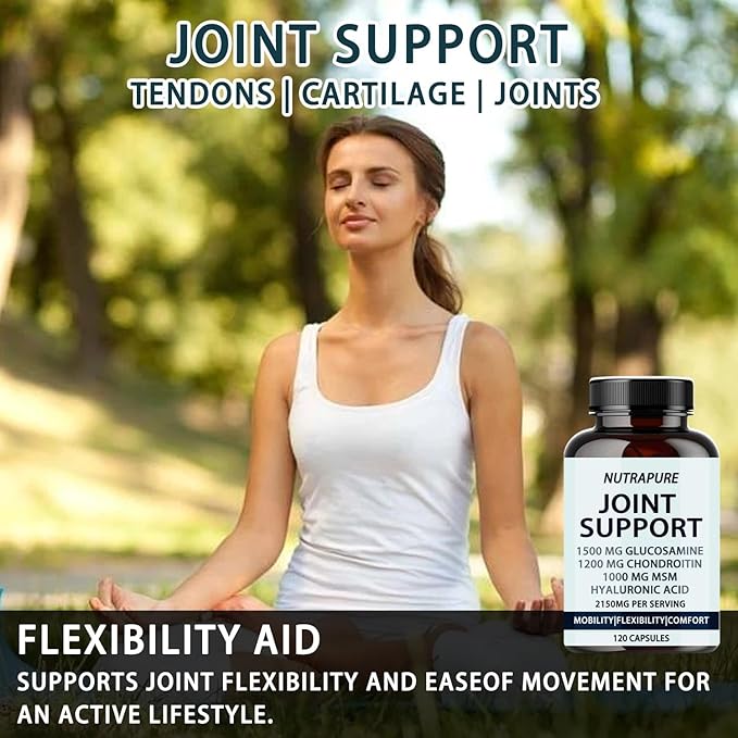 Nutrapure Joint Support - Glucosamine Chondroitin, MSM, Hyaluronic Acid & Bamboo Extract, Maintaining Joint Health - 120 Capsules