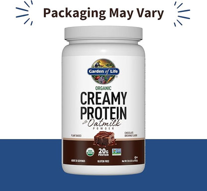 Garden of Life Creamy Plant Protein + Oat Milk Powder + Chocolate Flavor Vegan Protein Powder – Plant Based, Prebiotics & Probiotics, Gluten-Free, Non-GMO, Chocolate Brownie Flavor, 2 LBS