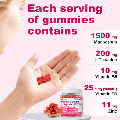 90 Count Magnesium L-Threonate Gummies, High Absorption Magnesium Threonate Supplement for Adults & Kids, Support Brain Health, Memory, Focus, Restful zzZ & Muscle, Sugar Free, Vegan, Non-GMO