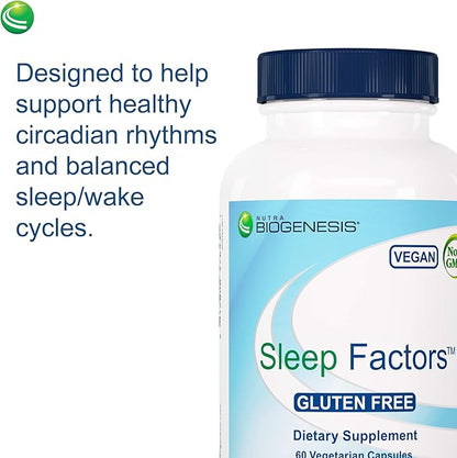 Nutra Biogenesis Sleep Factors - Sleep Aid Supplement for Adults with Melatonin, Magnesium, Valerian Root, GABA & L-Theanine, Sleeping & Rest Support - 60 Veggie Capsules