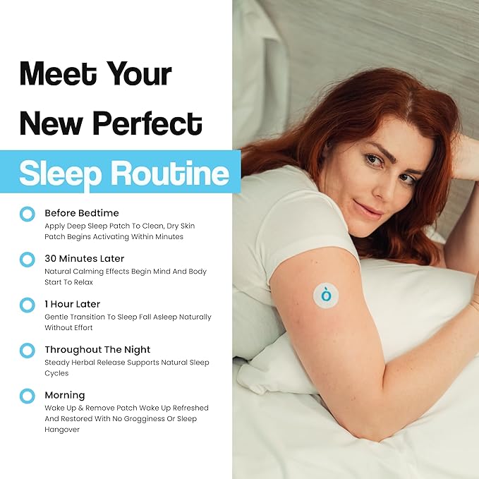 Natural Melatonin-Free Herbal Sleep Patches for Adults - No Added Hormones - 8-Hour Time-Release Formula - Ashwagandha, Magnesium, Passionflower, Valerian Root, Lemon Balm & Chamomile