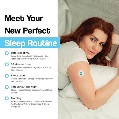 Natural Melatonin-Free Herbal Sleep Patches for Adults - No Added Hormones - 8-Hour Time-Release Formula - Ashwagandha, Magnesium, Passionflower, Valerian Root, Lemon Balm & Chamomile