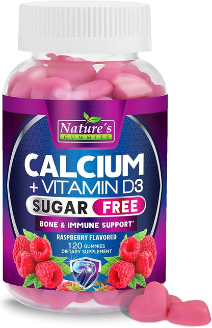 Calcium Supplement Gummies - Sugar Free Calcium Gummy with Vitamin D3 for Best Absorption - Supports Immune Health, Bones & Teeth - Nature's Calcium Chews for Women & Men - Berry Flavor - 120 Gummies