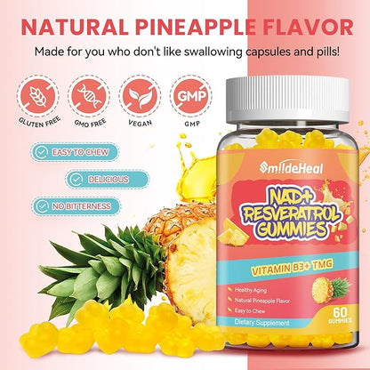 NAD+ Resveratrol Gummies NAD+ Supplement 500mg with Vitamin B3 & TMG – Healthy Aging, Energy & Cellular Health Support – Vegan Friendly, Natural Pectin – 60 Gummies, 30-Day Supply