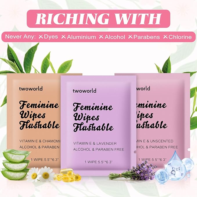 Feminine Wipes Individually Wrapped, Flushable Wipes Travel,Feminine Care Vaginal Wipes for Adult,Women, Girl and Homeless (Pack of 150,Unscented,Lavender and Chamomile)