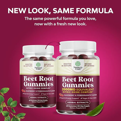 Flow Boosting Beet Root Gummies - Invigorating Beet Gummies for Adults Nitric Oxide Energy & Heart Health Support with Grapeseed Pomegranate & Vitamin B12 - Vegan Non-GMO & Gluten Free - 60 Count