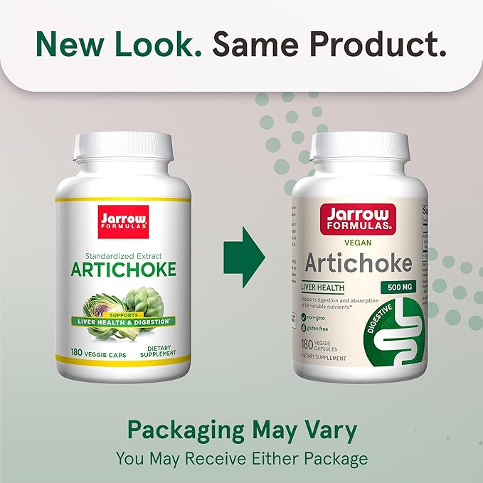 Jarrow Formulas Artichoke 500 mg - Standardized Artichoke Extract - 180 Servings (Veggie Caps) Support Liver Health & Digestion - Dietary Supplement - Non-GMO - Gluten Free - Vegan