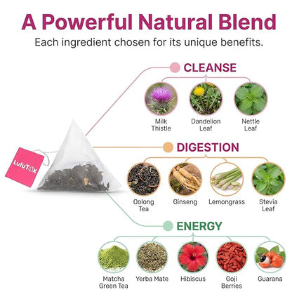 LULUTOX Detox Tea - Herbal Blend with Dandelion, Ginseng, and Ginger - Supports A Healthy Weight, Digestive Health - Vegan, All Natural, Laxative-Free - Peach Flavor (28 Servings)