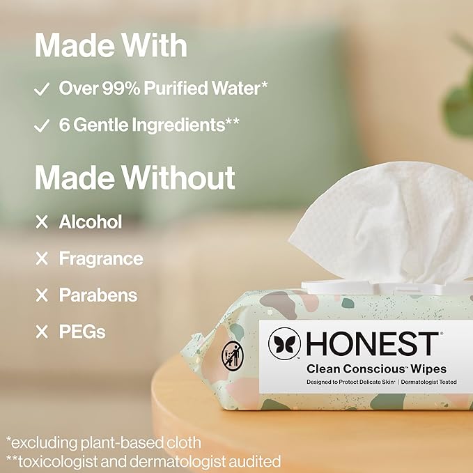 The Honest Company Clean Conscious Multi-Use Baby Wipes for Sensitive Skin, Fragrance Free, Geo Mood, 1152 Count