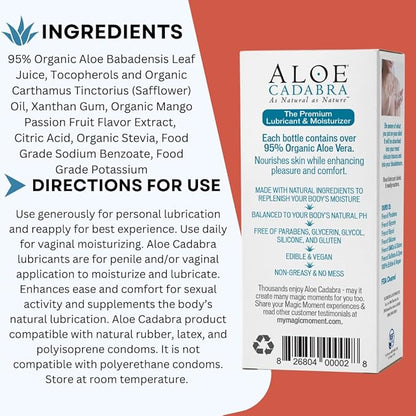 Aloe Cadabra Flavored Personal Lubricant and Vaginal Moisturizer, Organic Edible Aloe Lube for Men, Women and Couples, Non-Staining, pH Balanced, Toy Compatible (Mango Passion, 2.5 Ounces, 2 Pack)