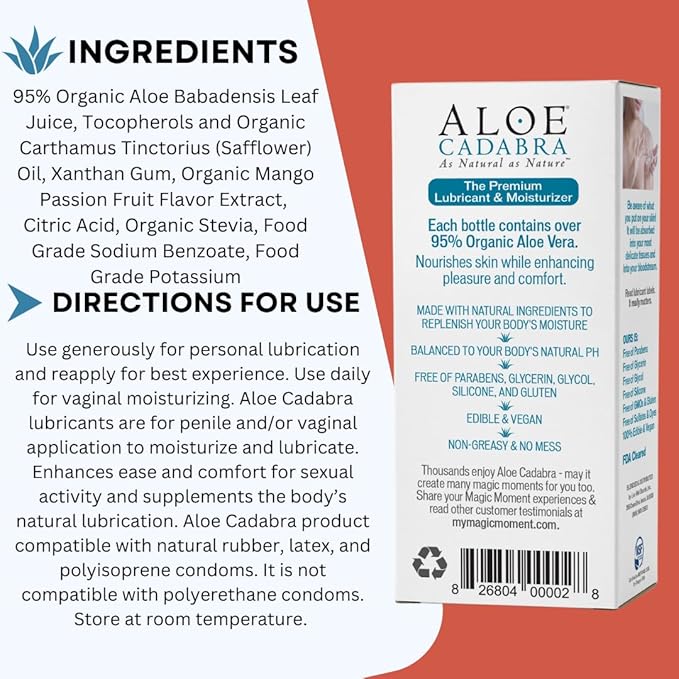Aloe Cadabra Flavored Personal Lubricant Organic Passion Lube for Women, Men & Couples, Mango Passion 2.5 Ounce (Pack of 5)