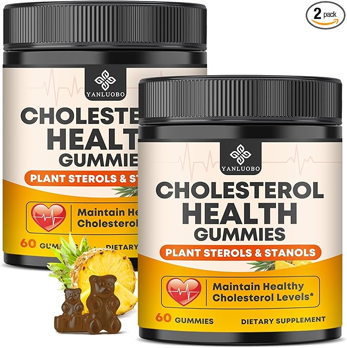 Cholesterol Supplements Gummies, Support Healthy Cholesterol Levels with 1200mg Plant Sterols & Stanols, Bergamot Orange Extract, Red Yeast Rice for Women & Men, Pineapple Flavor, 60 Counts (2 Pack)
