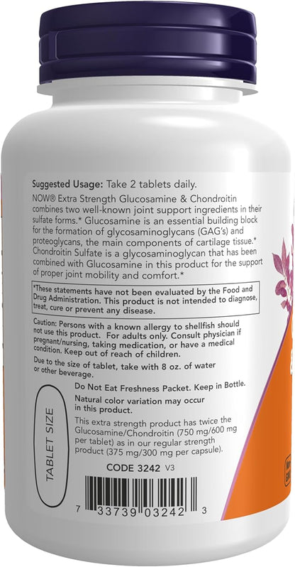 NOW Foods Supplements, Glucosamine & Chondroitin Extra Strength, Sulfate Forms, 60 Tablets