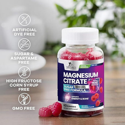Magnesium Citrate Gummies - Sugar Free - High Absorption & Bioavailability Magnesium Gummy Supplement - Improved Vegan Formula - Supports Bones, Muscles, Calm, & Relaxation - Mag Citrate - 60 Gummies