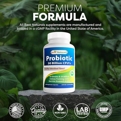 Best Naturals Probiotic 10 Strains 30 Billion Shelf Stable 120 Veggie Caps (120 Count (Pack of 3))