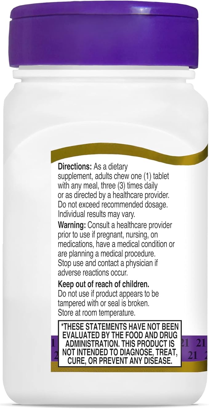 21st Century Papaya Enzyme Chewable (100 Count), Papaya & Pineapple Digestive Enzymes for Gut Health, Tropical Flavor, Non-GMO, Gluten-Free, No Added Salt, Artificial Flavors (Pack of 2)