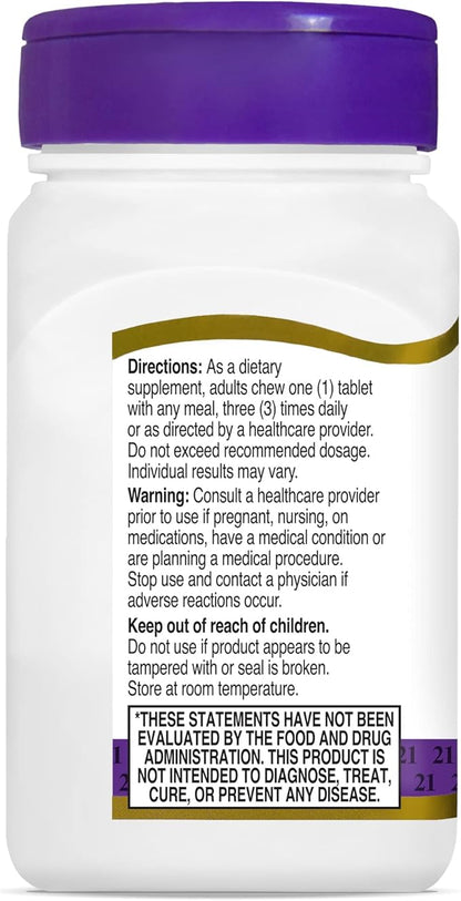 21st Century Papaya Enzyme Chewable (100 Count), Papaya & Pineapple Digestive Enzymes for Gut Health, Tropical Flavor, Non-GMO, Gluten-Free, No Added Salt, Artificial Flavors (Pack of 2)
